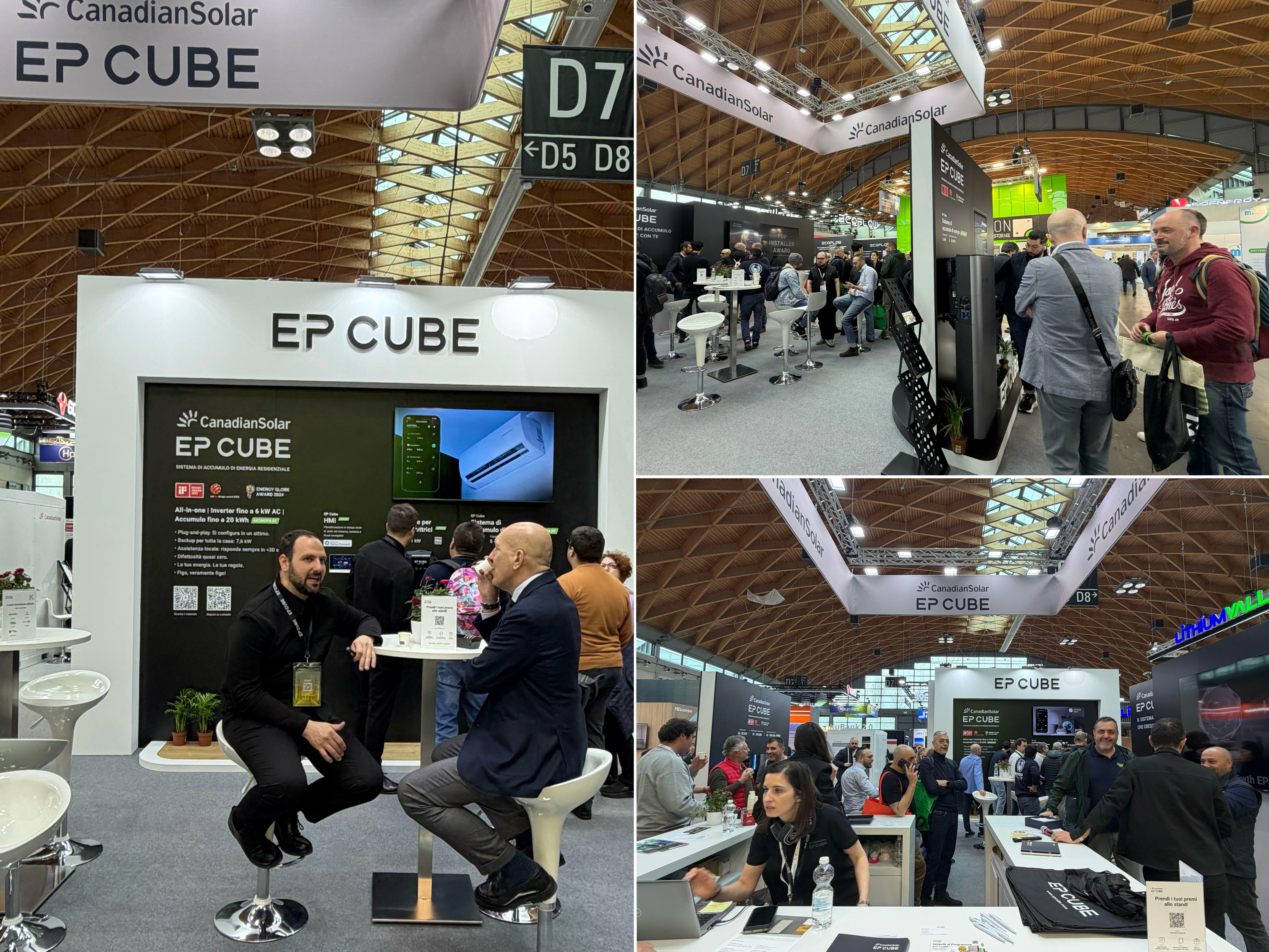 EP Cube booth at KEY 2026 in Rimini, Italy, with attendees viewing product displays and speaking with staff